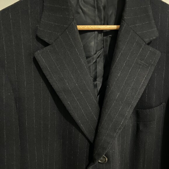 CANALI Black Chalk Striped 3-btn Cashmere Wool Overcoat Coat US 46 EU 56 - Picture 2 of 8